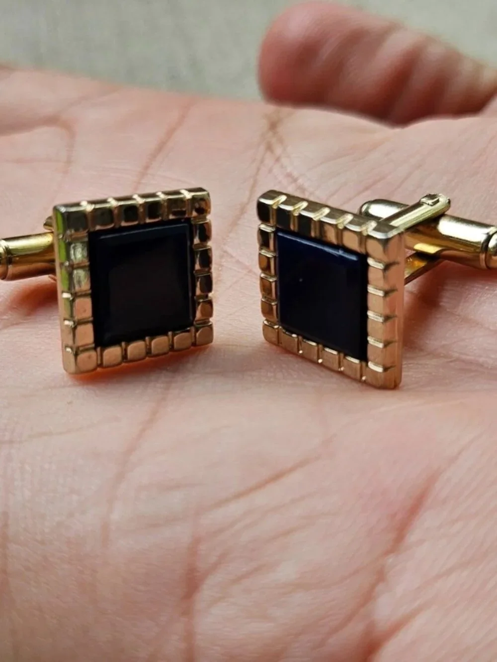 Vintage Cufflinks Blue/Gold Tone Dress Shirt Cuff Stud Links Fashion Jewelry